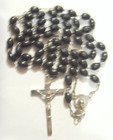 Vintage Catholic 18 Inch Black Thermoset Beads Crucifix Religious Rosary 53673