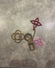Gold Pink Red Floral Monogram Keychain Bag Charm Purse Pendant Clip Accessory