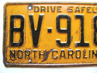 1956 North Carolina Nc License Plate Tag   Bv-9182  Original  Vintage  Used
