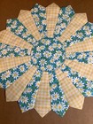 Handmade Quilted 14    Spring Easter Turquoise Daisies Farmhouse Table Topper  New