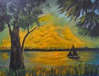Highwaymen Style Framed Painting Sunrise On St Johns River Palatka By Rochelle