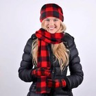 Women s Fleece Hat Scarf   Gloves Tartan Plaid Matching Outfit Winter Sets 3-pc