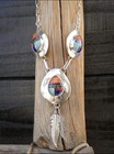 Vintage Navajo Multi Inlay Necklace Sterling Silver 17   