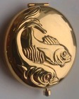 Golden Fish Est  e Lauder Pisces Zodiacs Compact Mirror Aquamarine Swarovski 