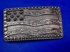 Patriotic American Flag Usa Wavy Star Border Silver Tone Western Belt Buckle