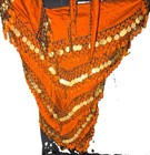 Orange Satin Belly Dance Hip Scarf With Gold Coin Fringe  Solid Women   s