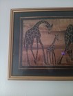 Vintage 3 Giraffe African Banana Leaf  Painting  Dried Banana Leaf Strips Rare  