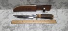 Vintage Queen Cutlery Fixed Blade Knife In Leather Sheath 