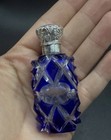 Victorian Antique Bohemian Cobalt Blue Cut-to-clear Glass Perfume Scent Bottle