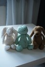 Jellycat Plush Lot Of 3 - Bashful White Bunny  Mint Frog   Toffee Puppy Dog