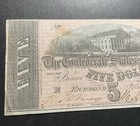 1864  5 Confederate Note Us Civil War - Nice Original Csa Five Dollar Banknote