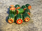 10 Original Chevron Glass Trade Beads Huron Indians Green Red White Layers 1800s