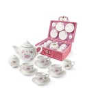 Jewelkeeper Porcelain Tea Set For Little Girls With Pink Picnic Basket  Flora   