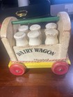 Vintage Wooden Dairy Wagon Pull Toy Playskool 1950s