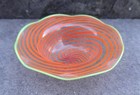 Orange  Neon Yellow Swirled Bimini Glass Open Salt Dip  Cellar  Dish 