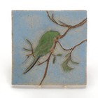 Van Briggle Pottery Co Green Parrot  Branch Tile 6x6  Arts   Crafts Matte Green