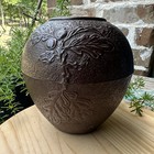 Antique Nanbu Tekki Japanese Cast Iron Vase 6  Brown Artisan Maker s Mark