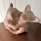 Vintage Mayan Calina Dancing Dogs Sculpture Red Clay Pottery  engraved Mexico