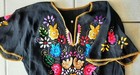 Mexican Embroidered Blouse Womans Floral   Short Sleeve Whipstitched Edges