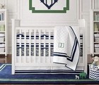 New In Package- Pottery Barn Baby Harper Organic Cotton Crib Skirt White Navy