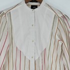 Vintage Victorian Striped Bib Front Band Collar Blouse Pink Tan White Academia 8