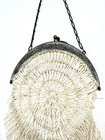 Antique Czechoslovakia White Glass Beaded Metal Frame Purse
