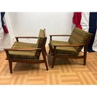 Vintage Mid Century Modern Wood Spindle Back Lounge Chairs Pair Mcm Baumritter