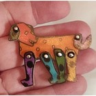 Artist Signed Articulated Abstract Dog Pin Brooch 