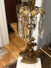 Antique Girandole Cherub Ornate Brass And Marble Candelabra Crystal Prisms 14 