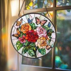 Handmade Butterfly   Rose Stained Glass Suncatcher  Floral Window Art