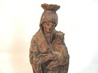 Antique 19c French Carved Painted Wood Madonna   Child Figure