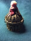Vintage Ornately Scrolled Enclosed Box Pin Cushion Velvet