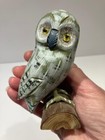 Vintage Hand Carved And Painted Wood Grey Owl On Log