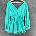 Xtaren Jumpsuit Women M Blue V-neck Zipper Long Sleeve Casual Solid