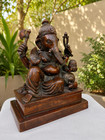 Brass Lord Ganesha Statue Antique Patina Hindu Elephant God Seated Idol Decor