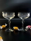 2 Meisenthal Champagne Coupe Engraved Empire Wedding Glass France 1920s Antique