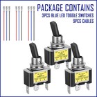 3pcs 12v 30a Blue Led Light Toggle Rocker On off Switch 3pin Marine Car Boat Atv