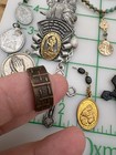 Large Vtg Rosary Bead Religious Pendant Charm Lot Silver gold Tone Glass  Metal