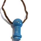 Vintage Handmade Whistle Blue Painted Turned Wood  2  Leather Cord