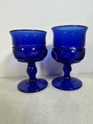Vtg Cobalt Blue Goblets Pair Art Glass Pedestal Cups Mcm Barware
