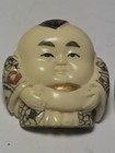 Vintage Japanese Netsuke Style Carved Chubby Figurine Clip Earrings Man woman