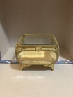 Vintage Jewelry Casket Trinket Box Ormolu Gold Filigree Beveled Glass Vitrine