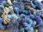 25 Mixed Yarn Fiber Scraps Pieces Bundles  no Duplicates  Blues Novelty Wool Etc