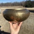 Vintage Hammered Solid Brass Bowl Rim Decorative Planter Dish Mcm
