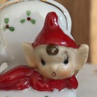 Vintage Mcm Japan Ceramic Red Pixie Elf On Chair Gold Trim Figurine 1950s 3   x2   