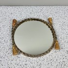 Vintage Hollywood Regency Round Mirror Vanity Tray Rope Gold Tassel Handles 8 