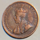 Vintage 1933 King George V  Canadian One Cent Coin  Hard To Find  