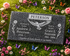 Custom Gray Granite Companion Headstone Cross   Floral Grave Marker