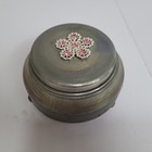 Vintage 1900s Metal Powder Wind Up Music Box Bejeweled Vintage Sparkle Lid Works