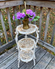 Vtg Victorian Style Cast Iron 3 Tier Table Plant Stand Shelf White Flower 25  H